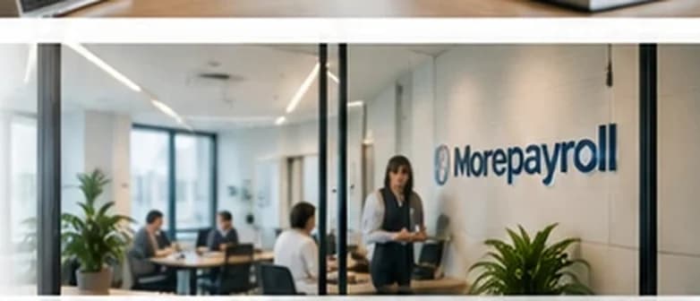 Morepayroll ofisinde açık çalışma alanında toplanmış İK ekibi